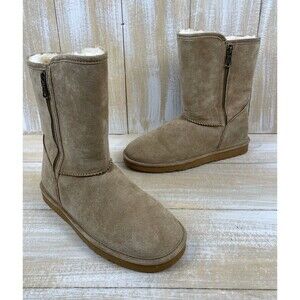 LAM Juniper Women’s US 10 Beige Suede Side Zip Boots Fur Lined